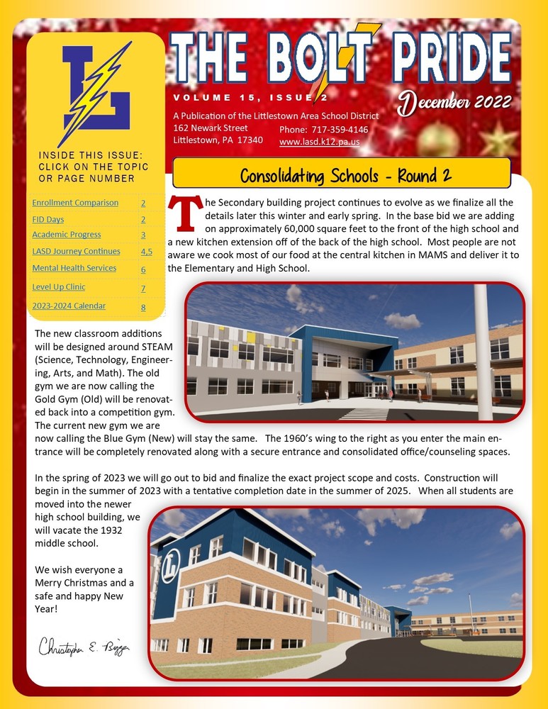 Front Page of Newsletter