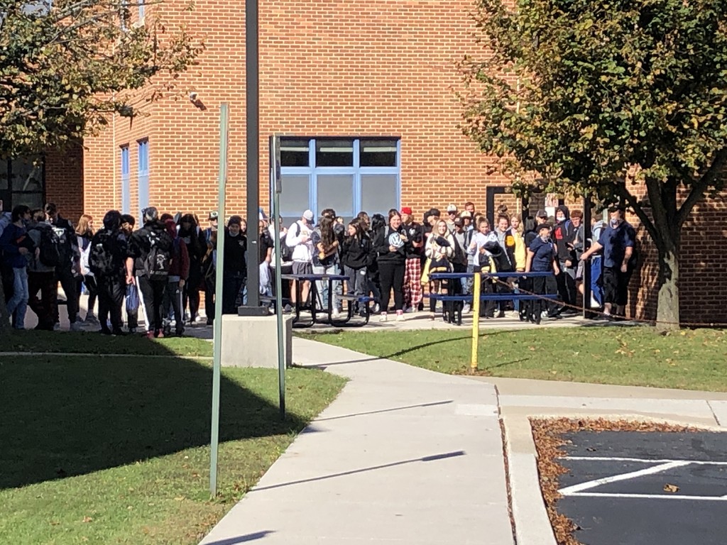 Students outside cafeteria