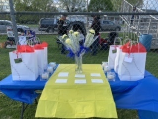 Blue and Gold Table with Gifts