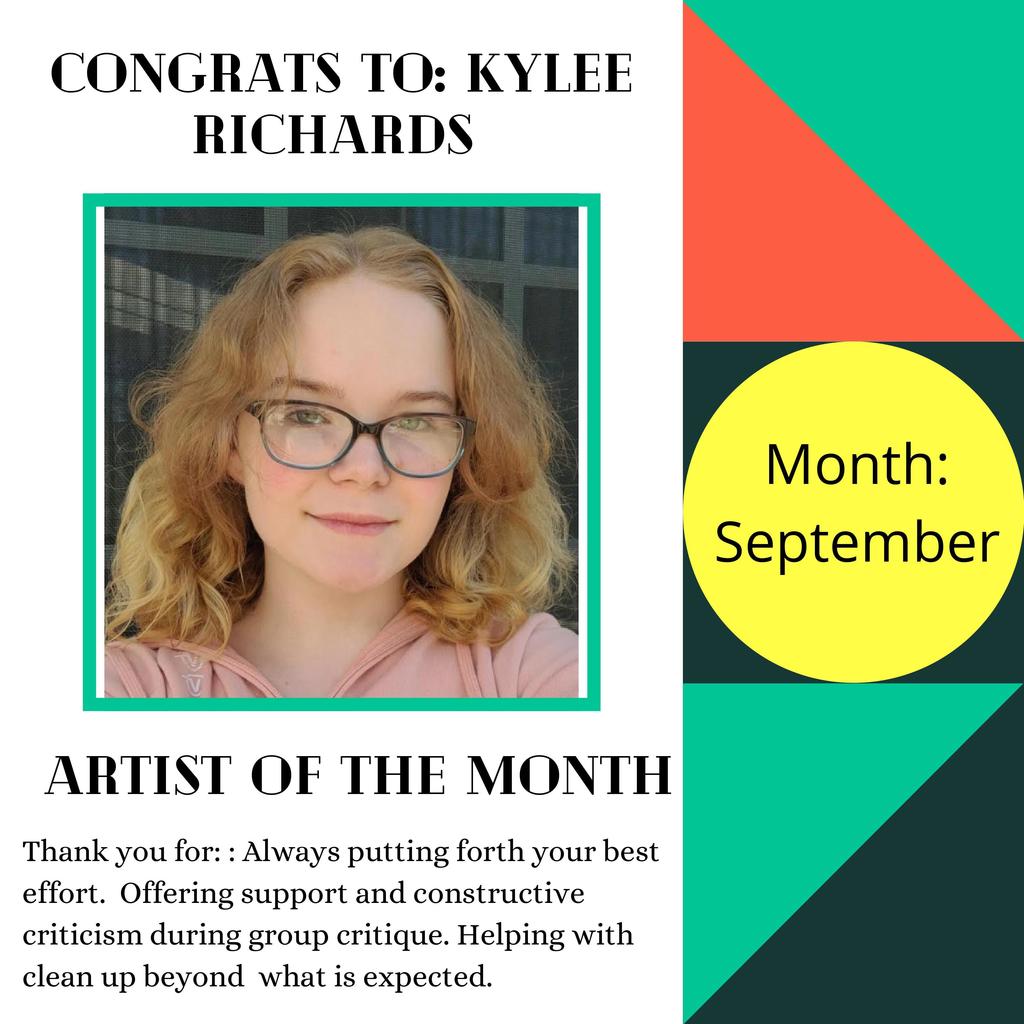 Congratulations to Mrs. Sudak's Artist of the Month at LHS: Kylee Richards